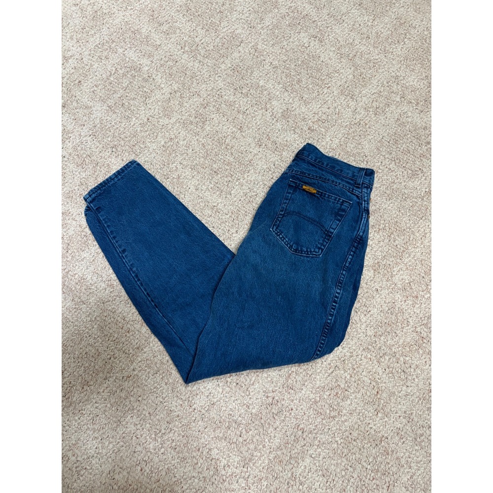Vintage Chic High Waisted Mom Jeans Dark Wash Tapered Leg Denim 26 Waist